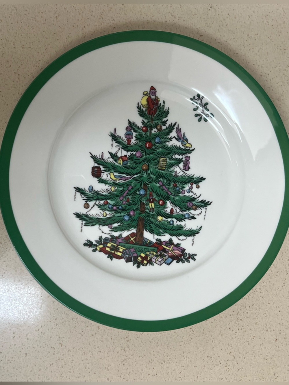 Spode Green Rim Christmas Tree 9” Plate